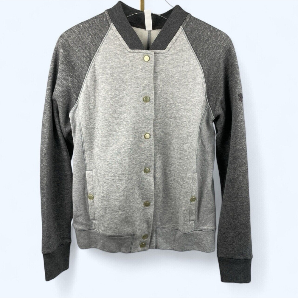 Under Armour Cold Gear Womens Varisty Fleece Bomber Jacket size M Gray